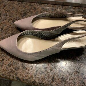 Ann Klein Gray leather kitten heel slingback bow shoes sandal 9.5 M